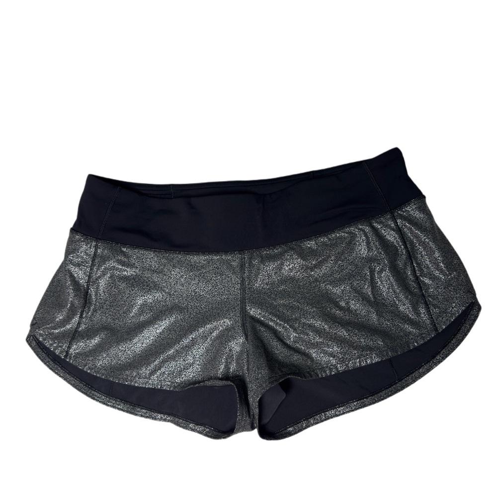 LULULEMON Speed Up 2.5" Shorts Luminosity Foil Metallic Print Black Silver, 8 - Picture 4 of 10
